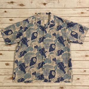Tommy Bahama Blue and Cream Tropical Leaf Button-Down Shirt